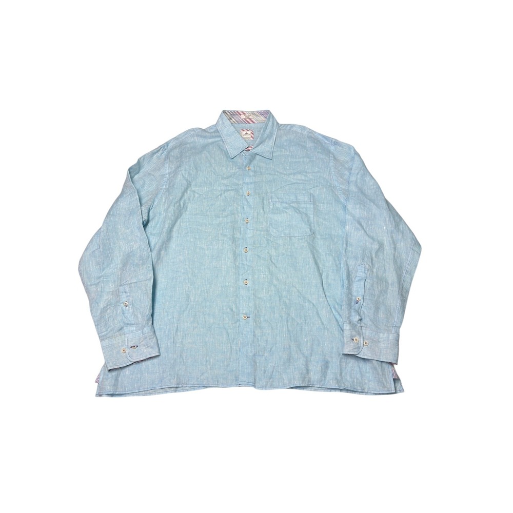 Peter Millar Light Blue 100% Linen Button Down Shirt Mens XL Long Sleeve Pocket